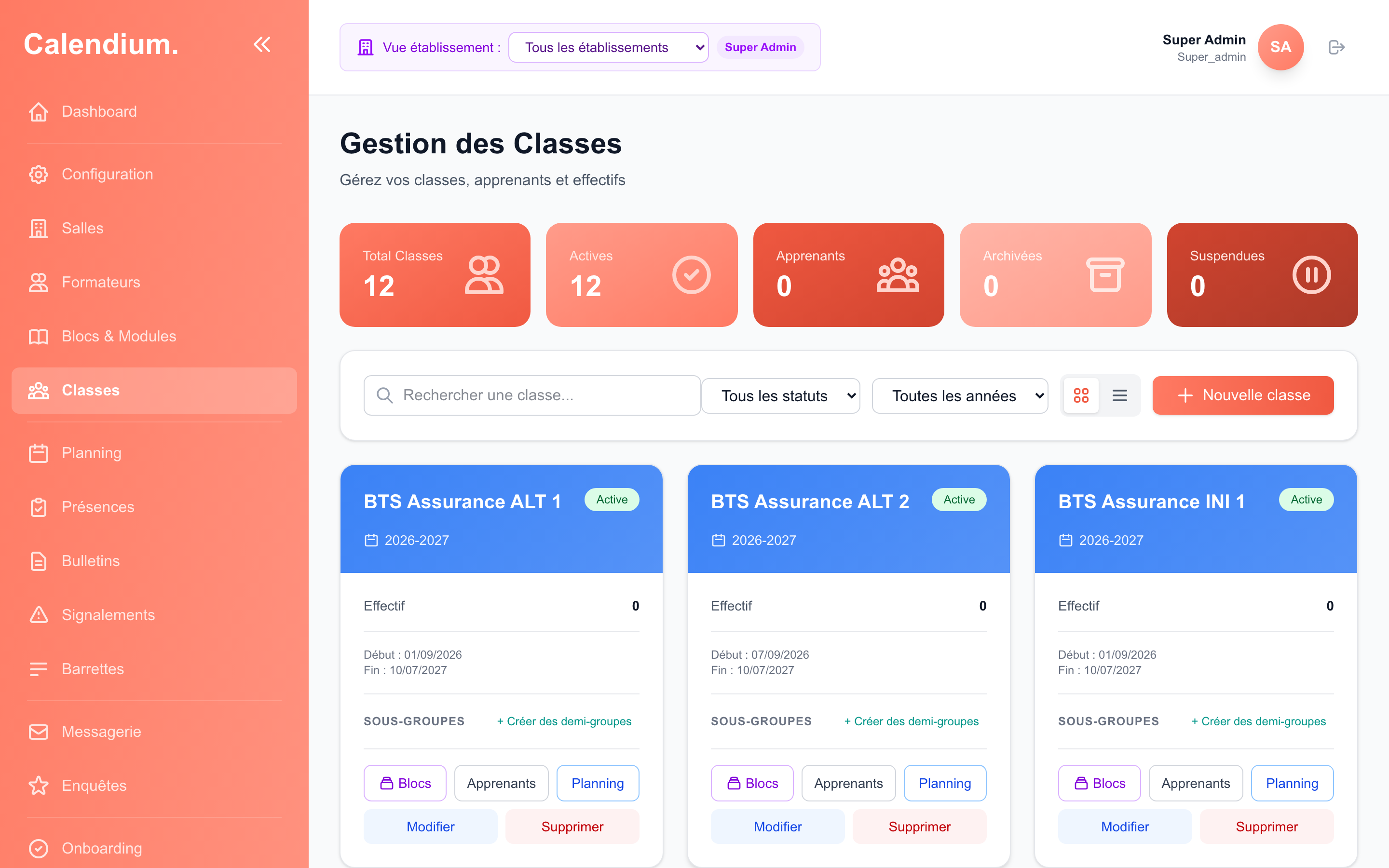 Gestion des classes avec alternance