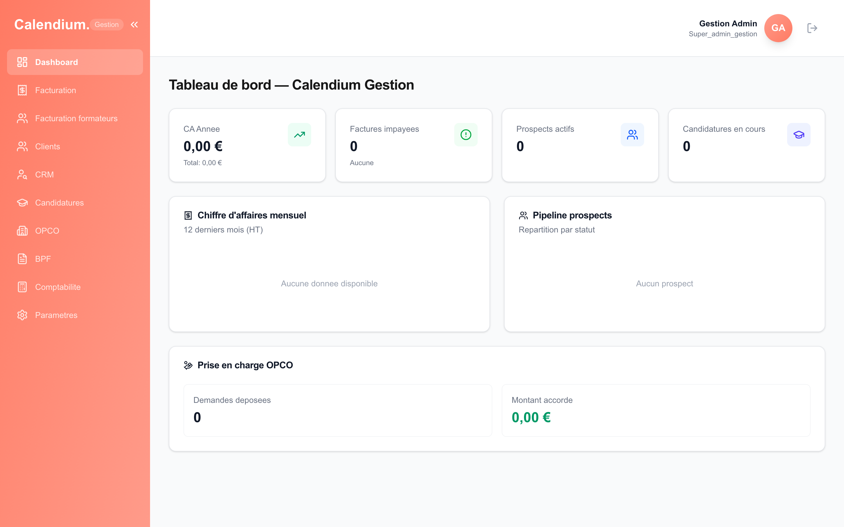 Dashboard Calendium Gestion